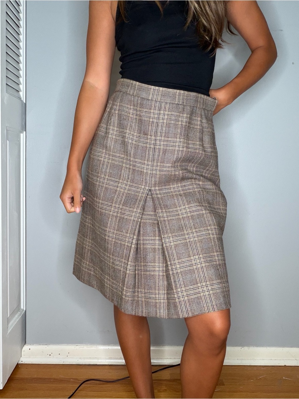 Jones New York Brown Plaid Midi A-Line Skirt